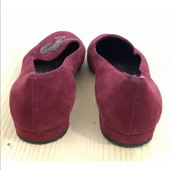 Stuart Weitzman Red Suede Fleur De Lis Loafers - Picture 6 of 8